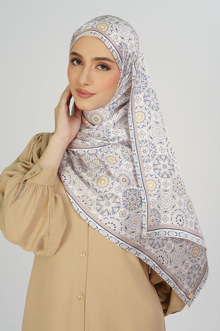 Tanisha Satin Printed Shawl Blue