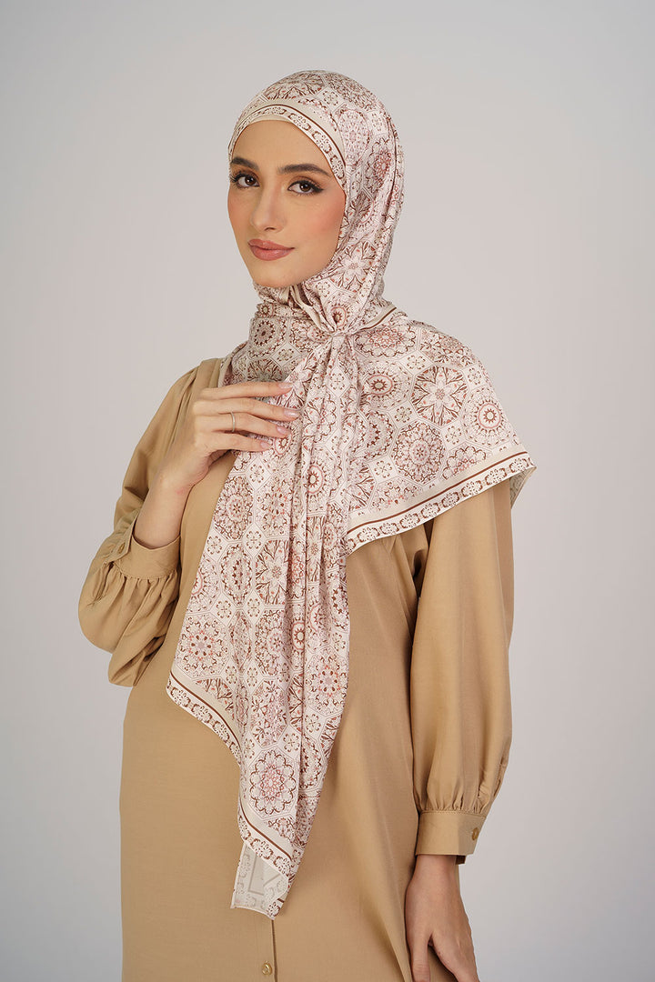 Tanisha Satin Printed Shawl Brown