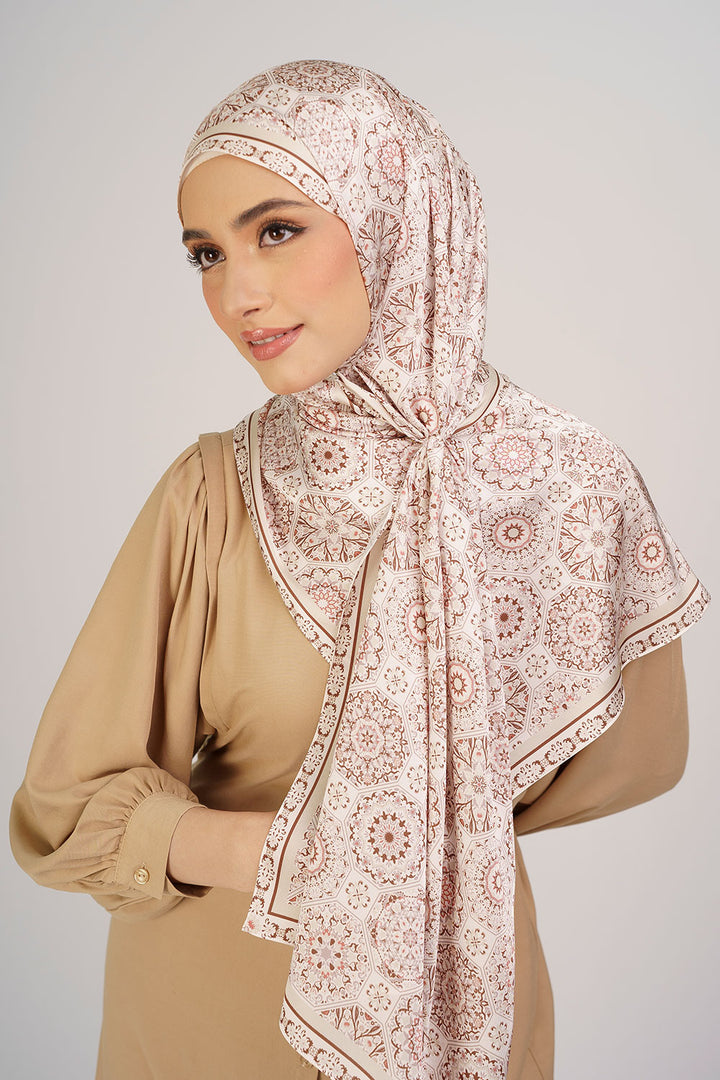 Tanisha Satin Printed Shawl Brown