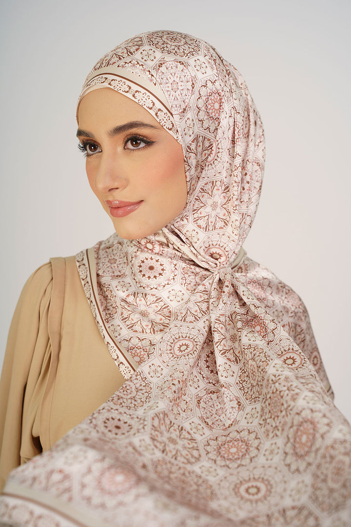 Tanisha Satin Printed Shawl Brown