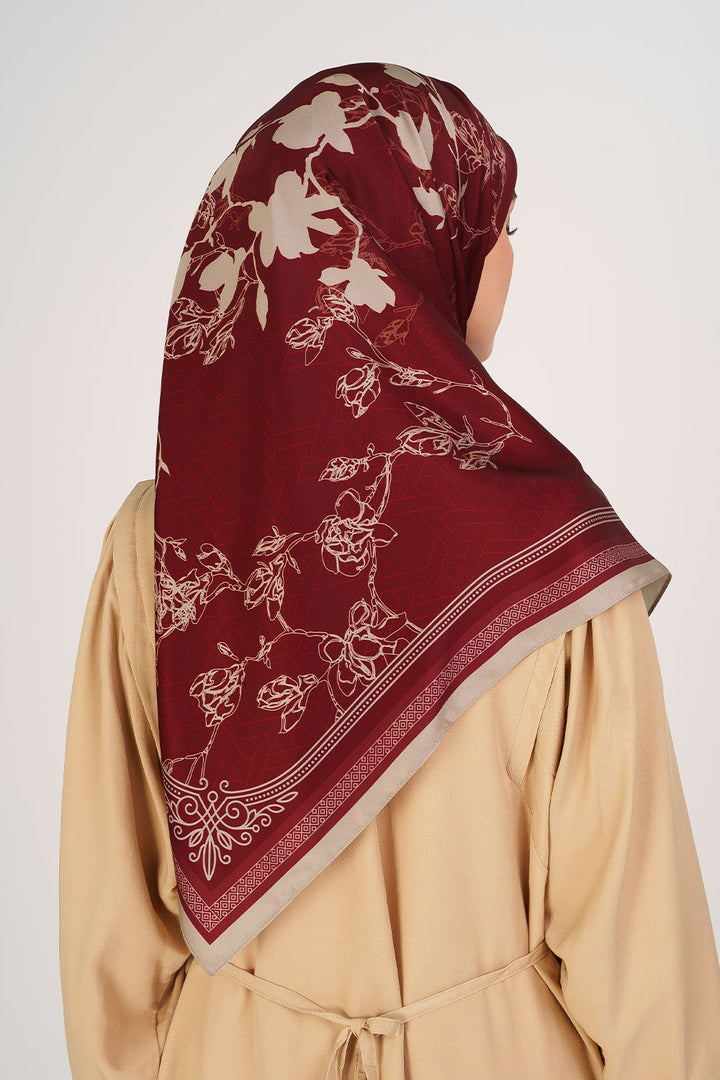 Sherly Satin Printed Square Maroon