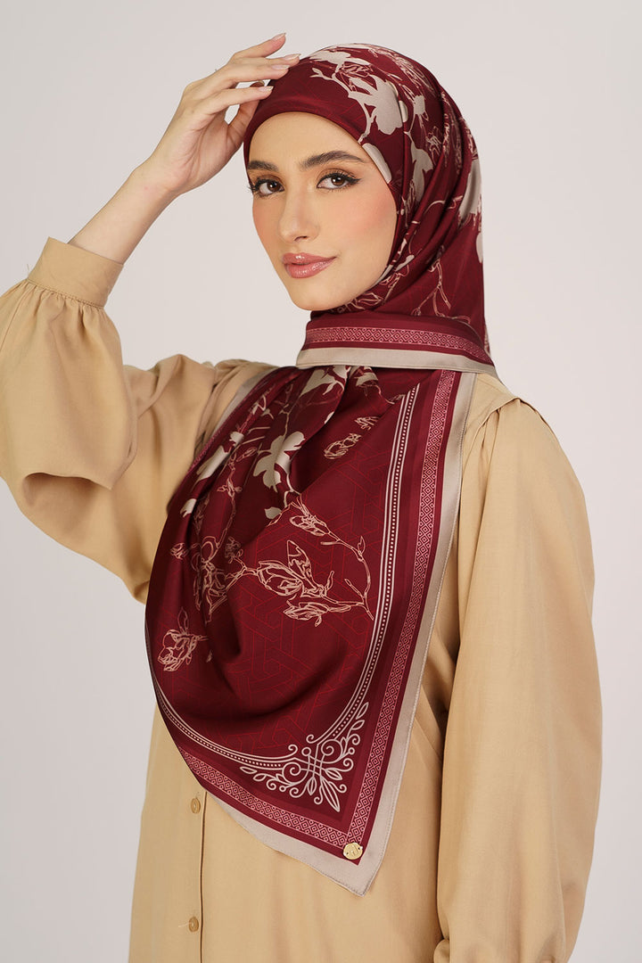 Sherly Satin Printed Square Maroon