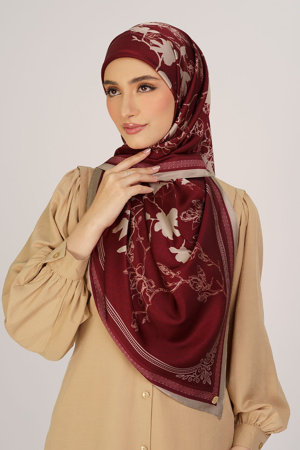 Sherly Satin Printed Square Maroon