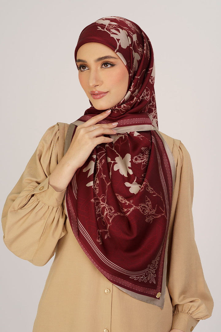 Sherly Satin Printed Square Maroon