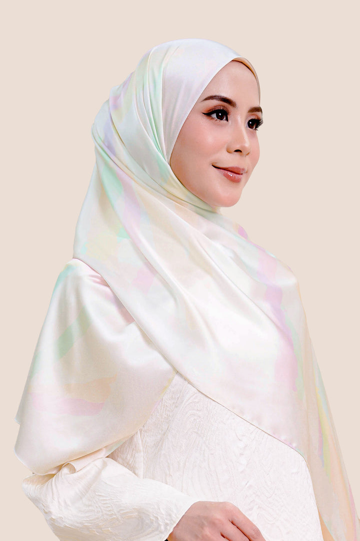 Qaisara Satin Printed Shawl Rainbow