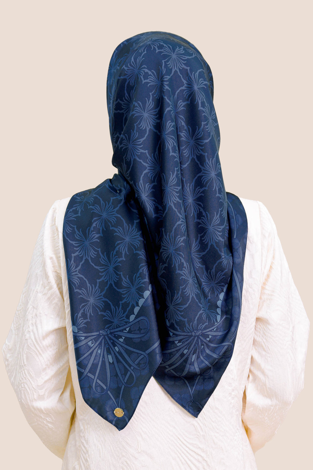 Khawlah Satin Printed Square Navy