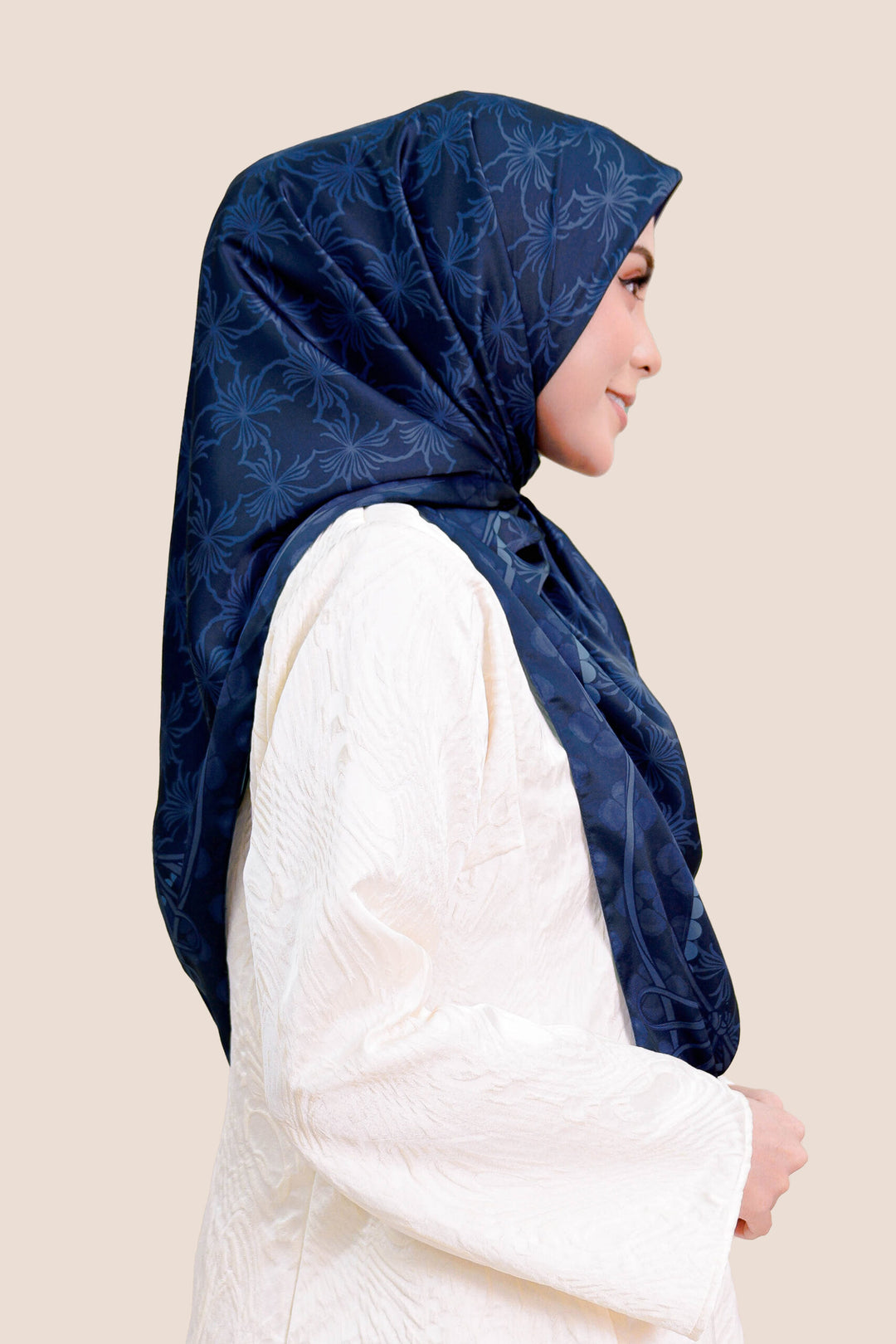 Khawlah Satin Printed Square Navy