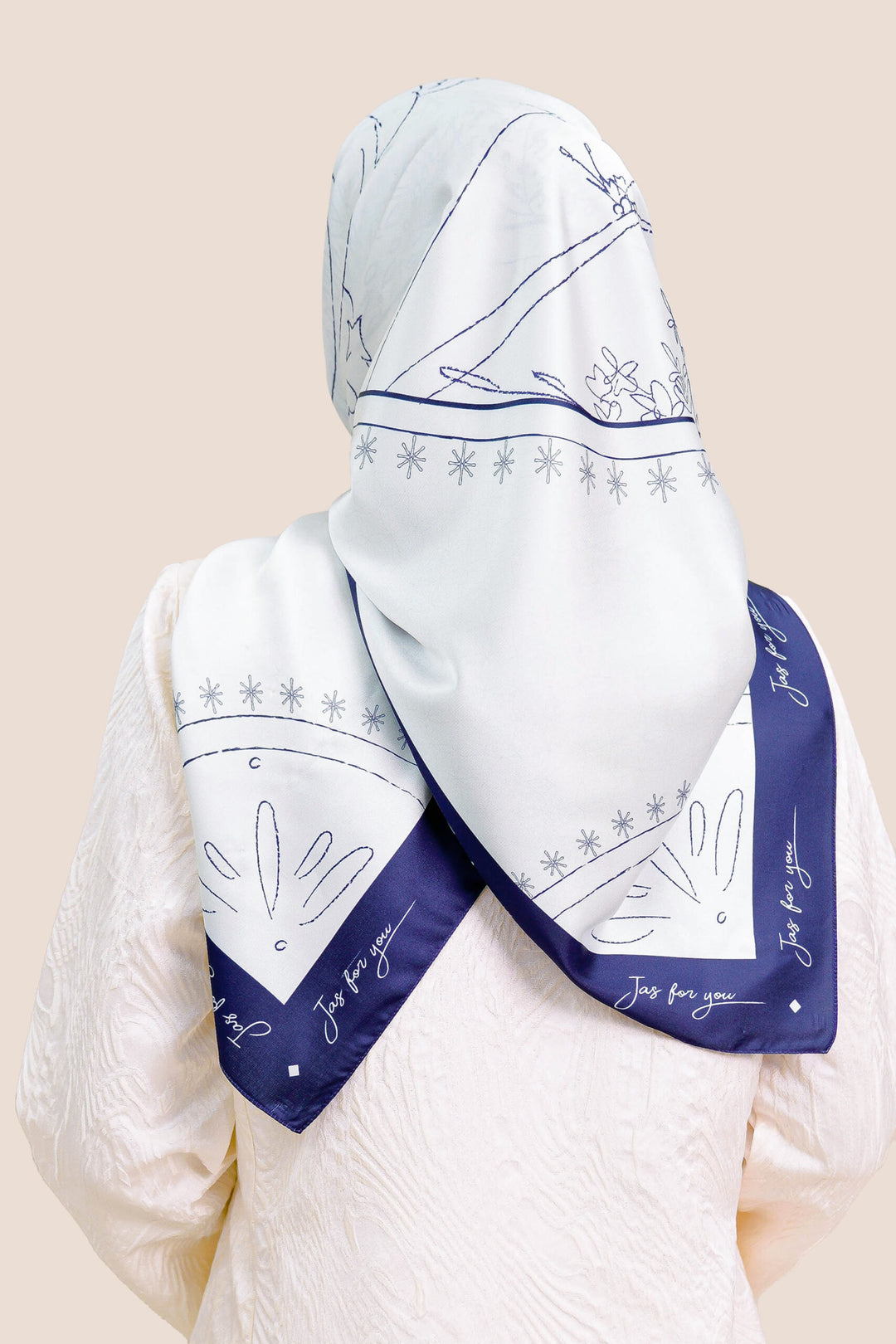 Khadeeja Satin Printed Square Navy