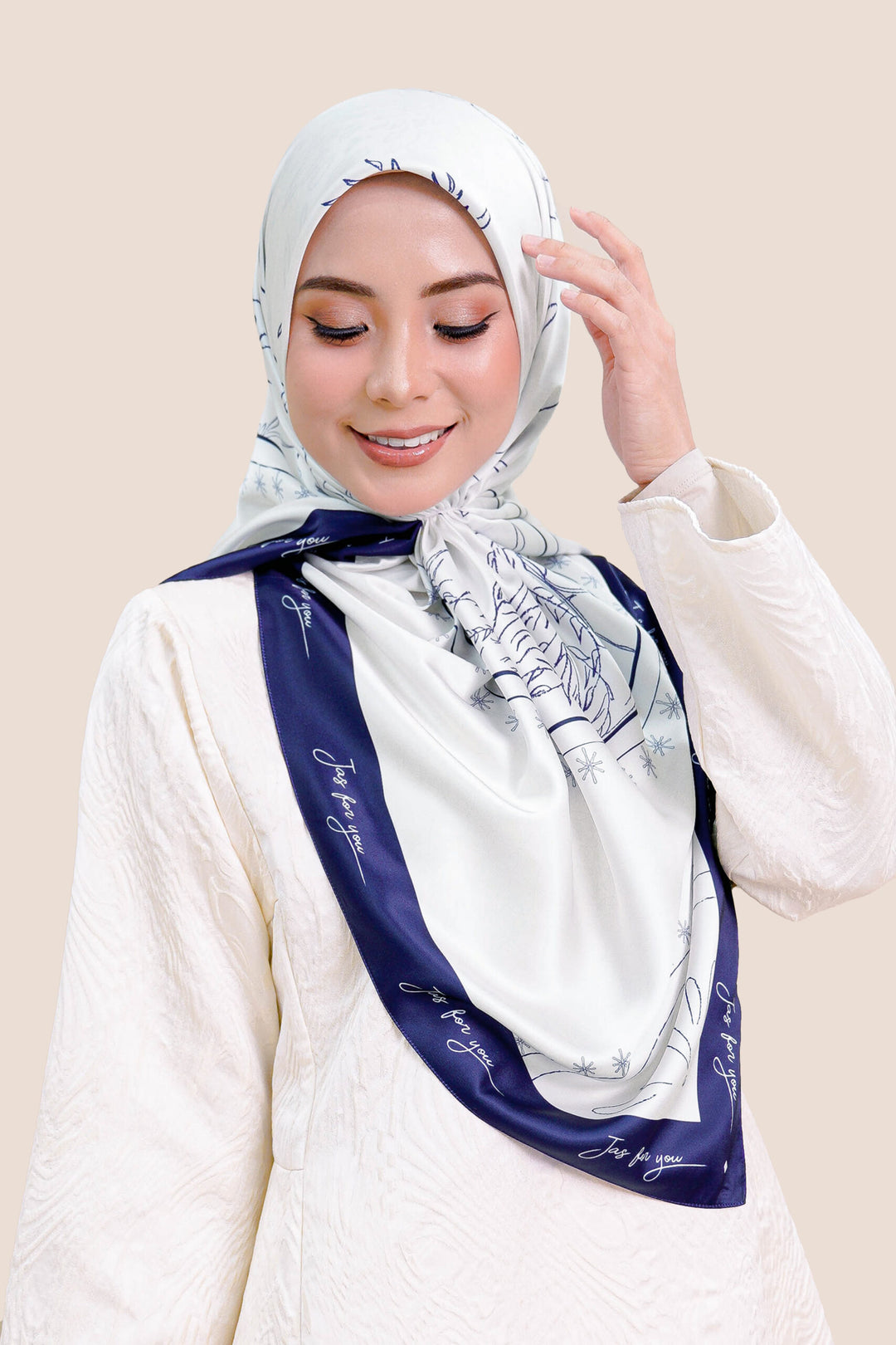 Khadeeja Satin Printed Square Navy