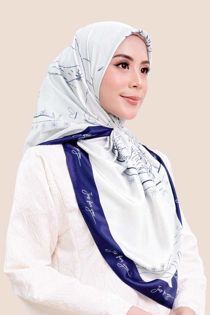 Khadeeja Satin Printed Square Navy