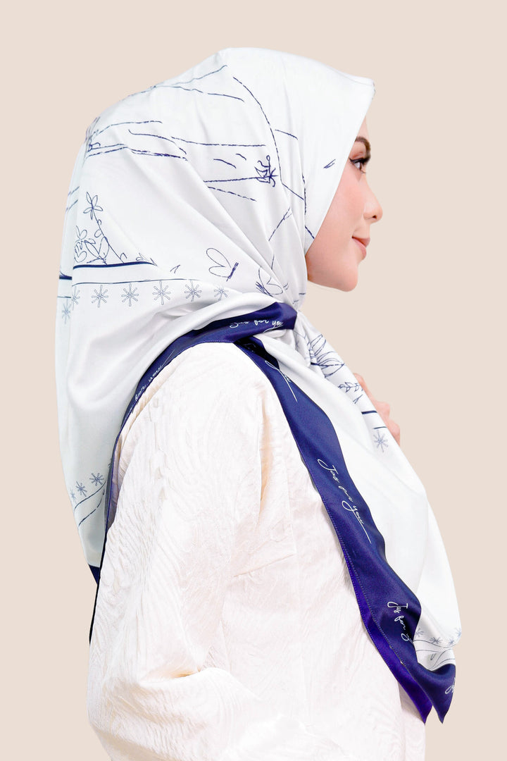 Khadeeja Satin Printed Square Navy