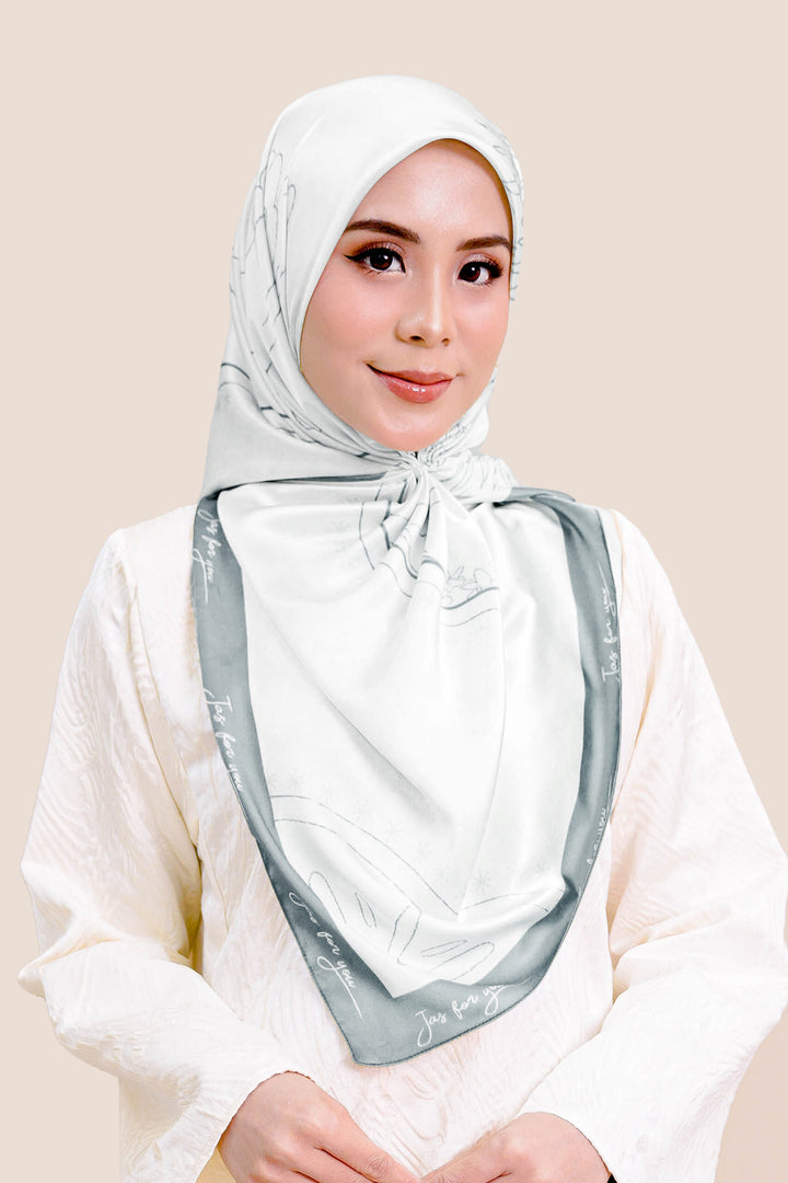 Khadeeja Satin Printed Square Silver