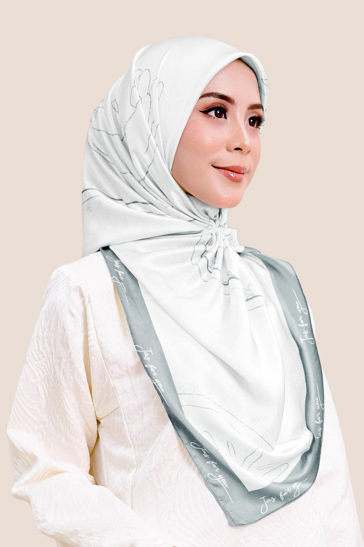 Khadeeja Satin Printed Square Silver