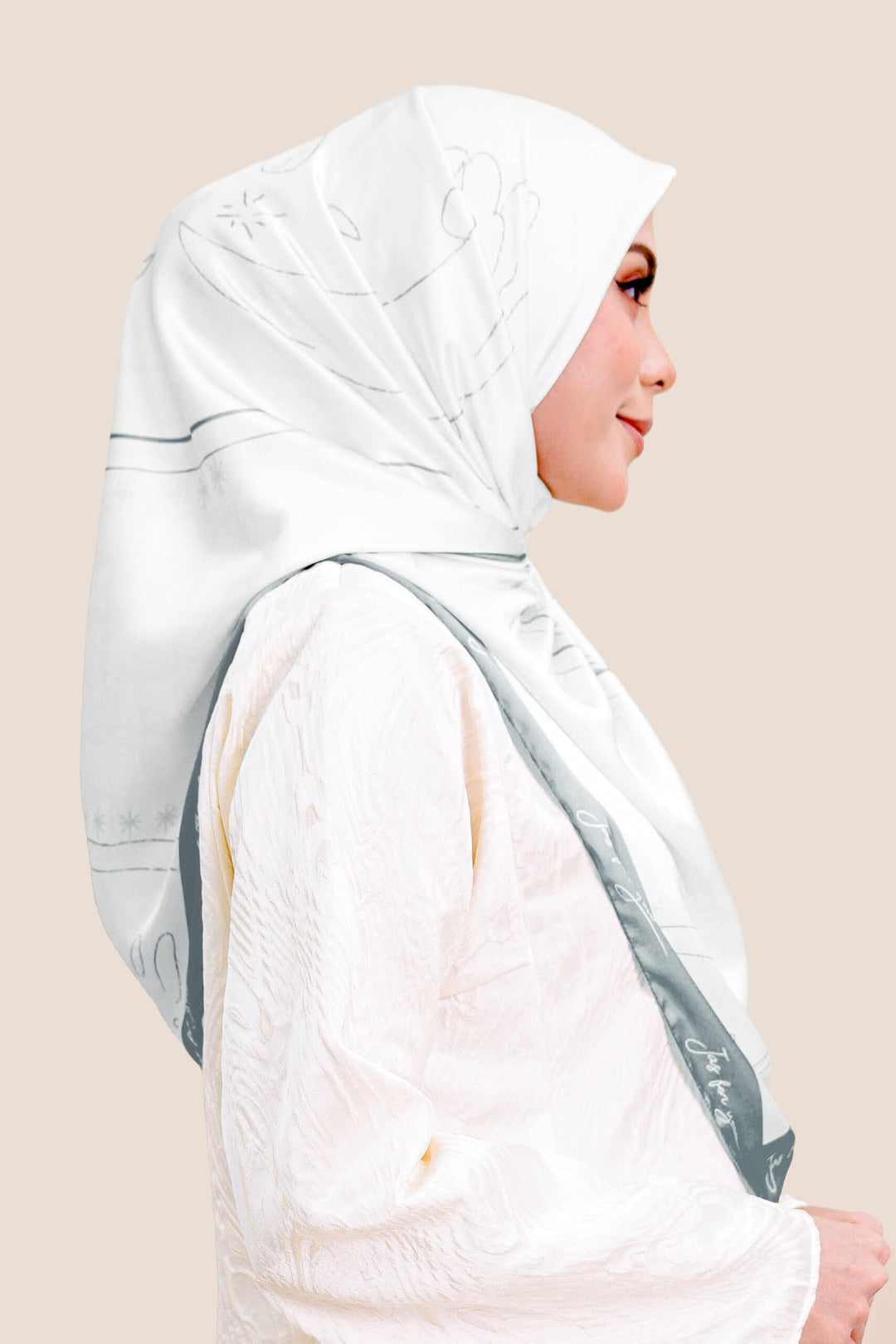 Khadeeja Satin Printed Square Silver