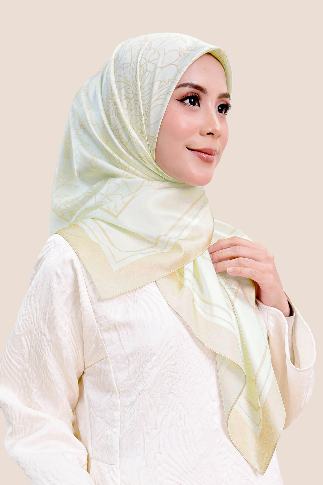 Azura Satin Printed Shawl Beige