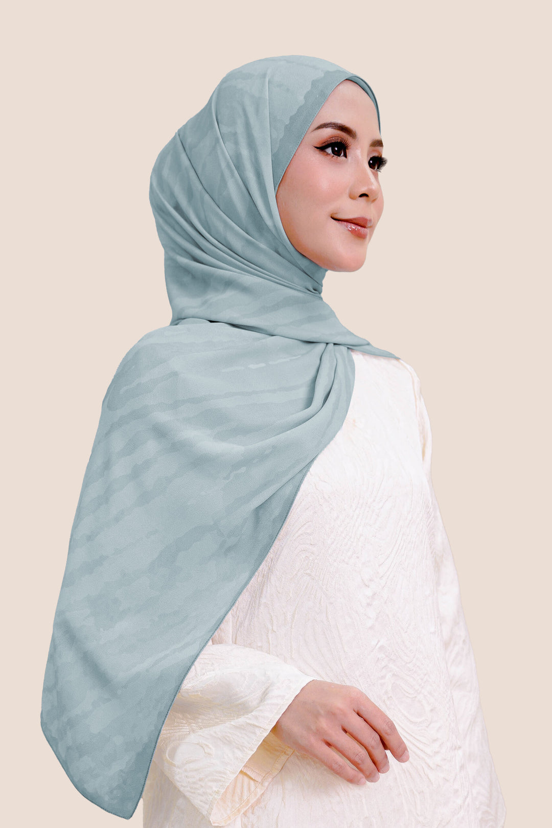 Safira Chiffon Shawl Printed Grey Blue