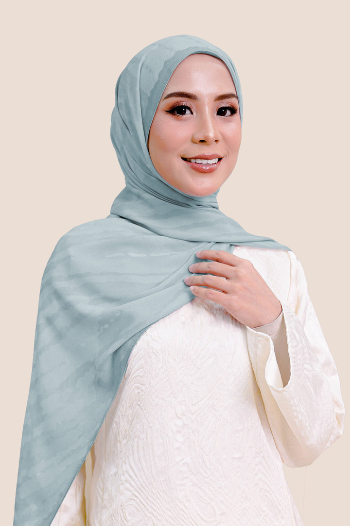 Safira Chiffon Shawl Printed Grey Blue