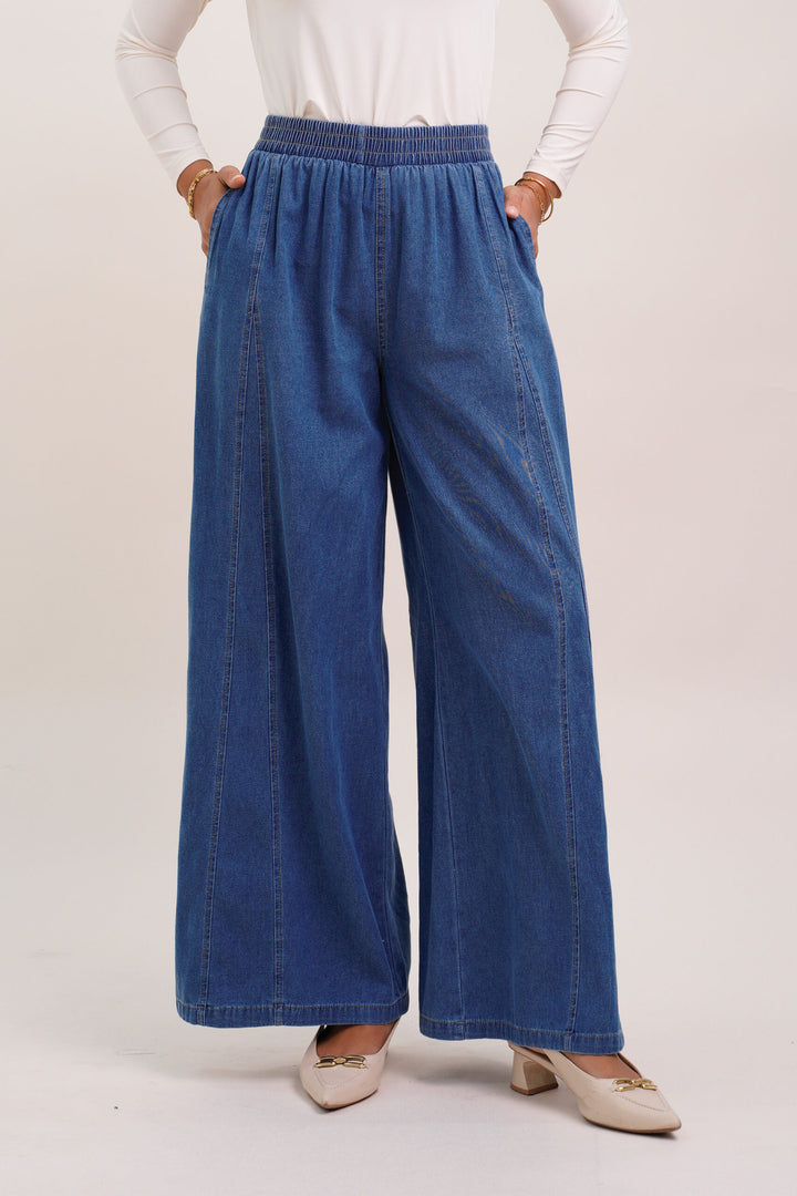 Ellen Denim Palazzo Pants Medium Blue