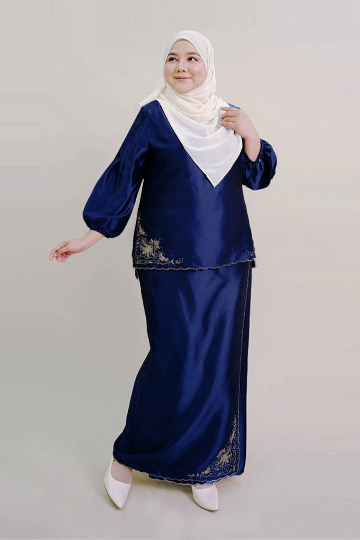 Evelyn Plus Size Kurung with Embroidery in Royal Blue
