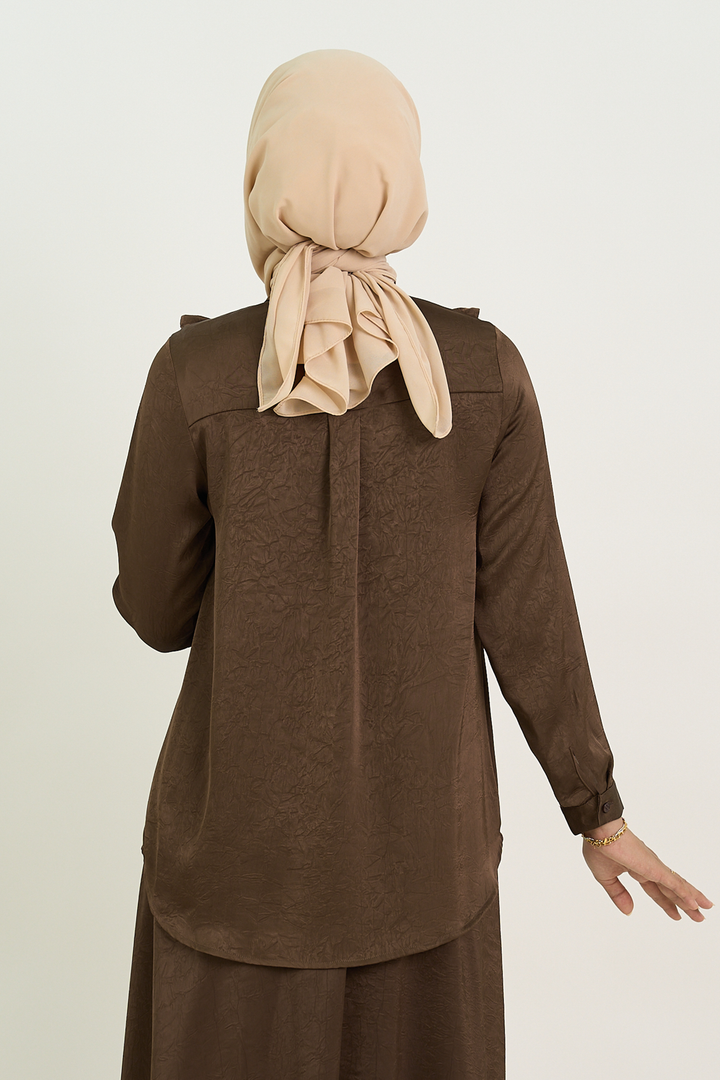 Isabelle Satin Ruffled Blouse Rich Brown
