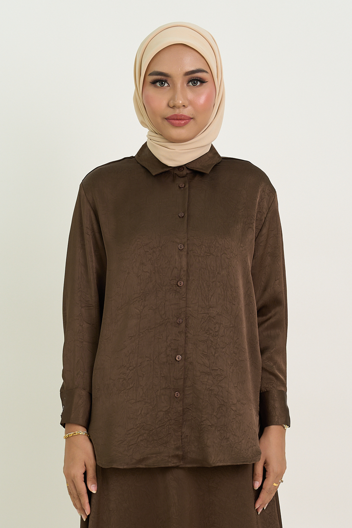 Isabelle Satin Shirt Rich Brown