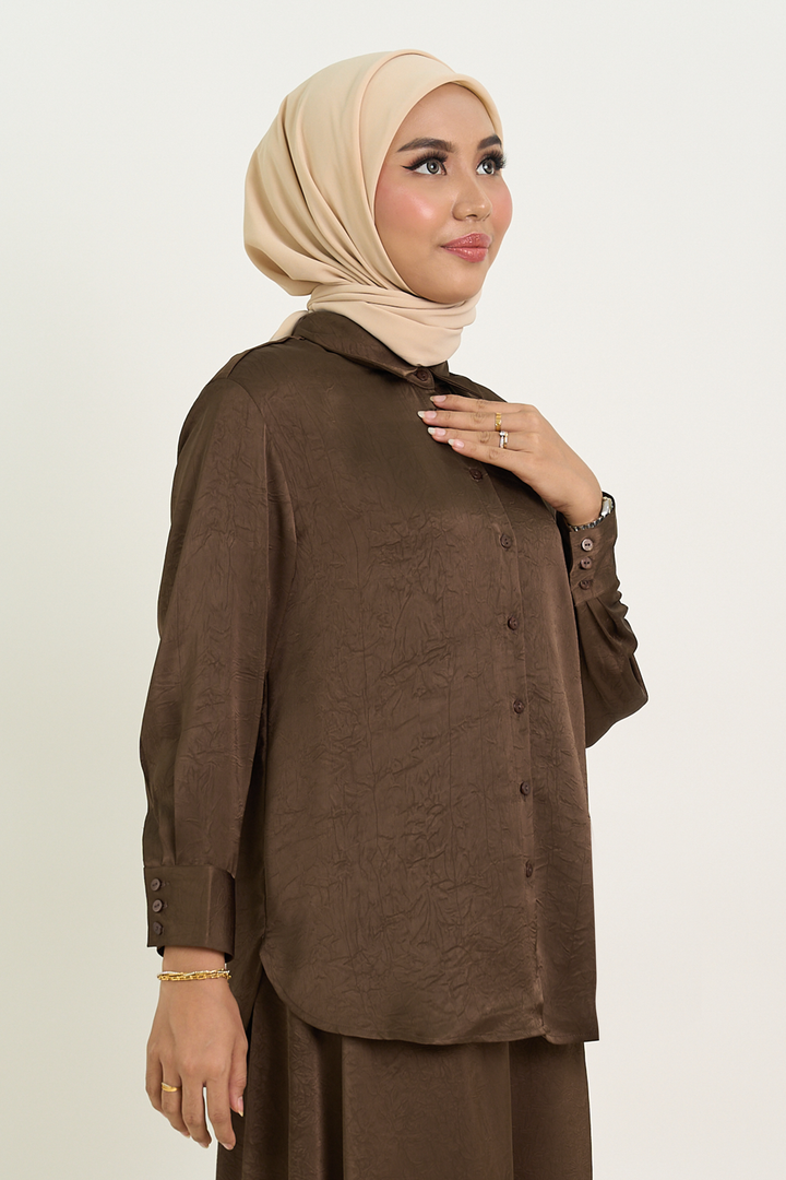 Isabelle Satin Shirt Rich Brown