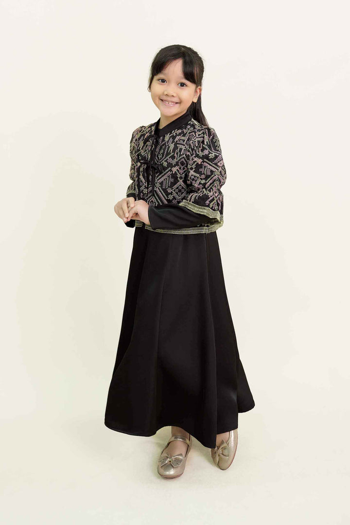 Lenora Kids Dress with Embroidered Organza Cardigan in Black