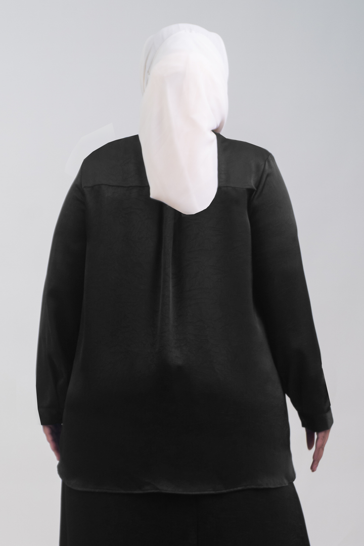 Isabelle Plus Size Satin Ruffled Blouse Black
