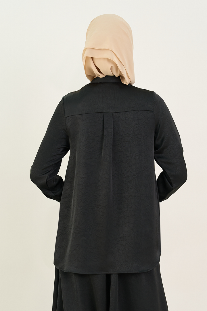 Isabelle Satin Ruffled Blouse Black