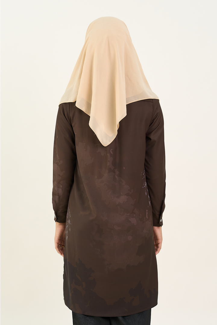 Nerina Printed Long Blouse Brown