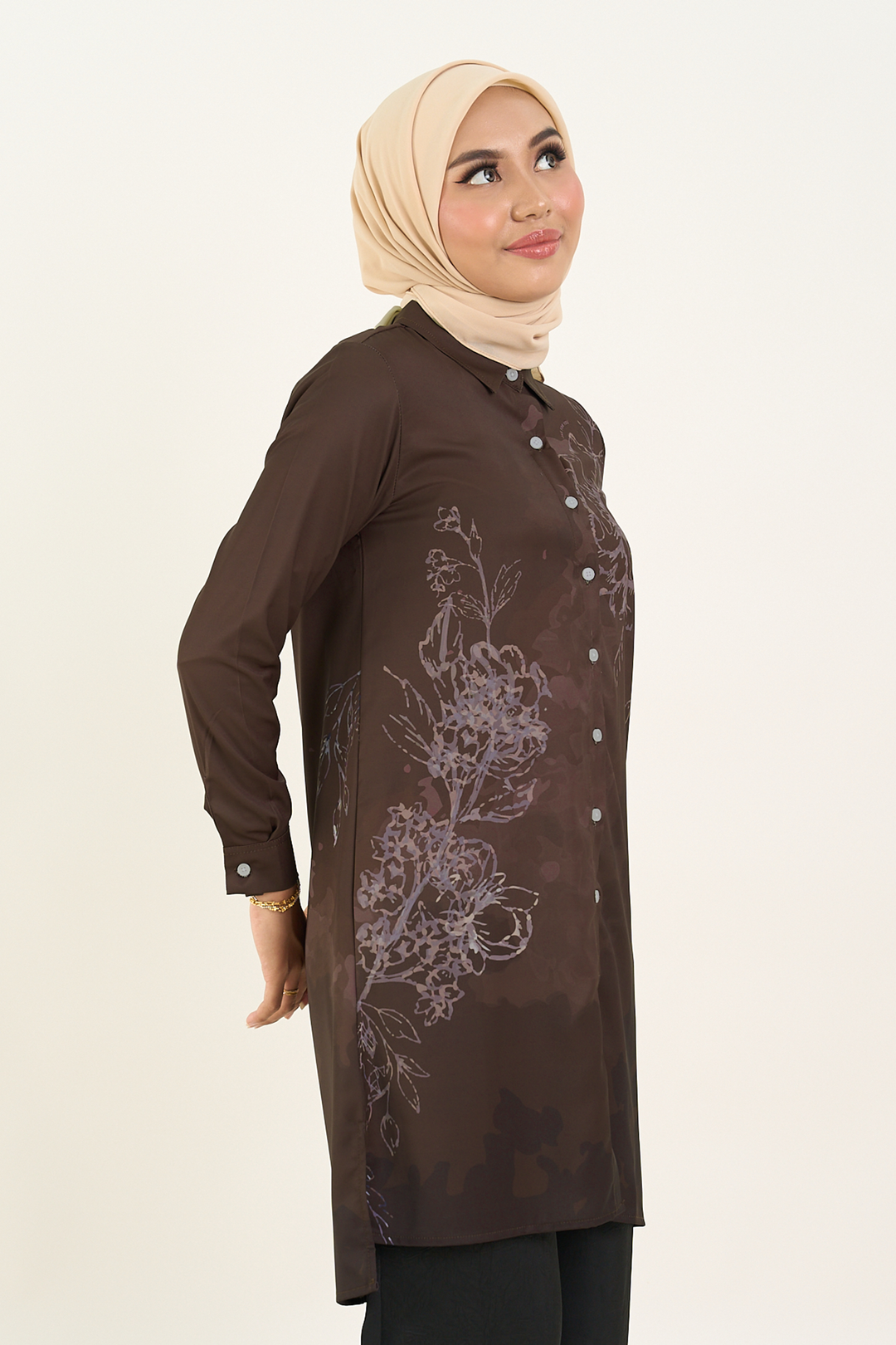 Nerina Printed Long Blouse Brown