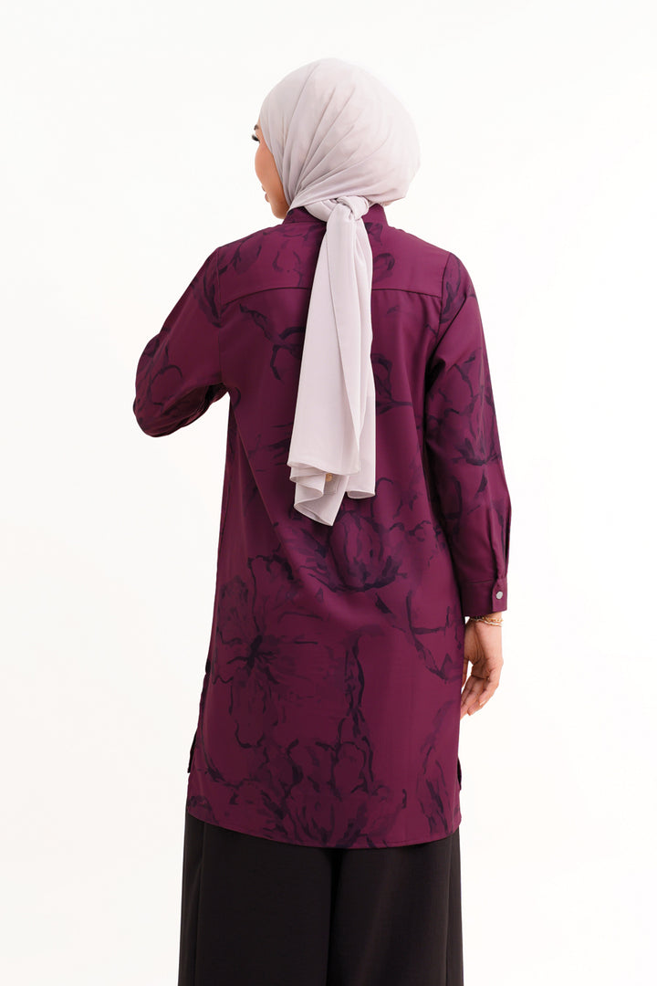 Chaca Printed Long Blouse Burgundy