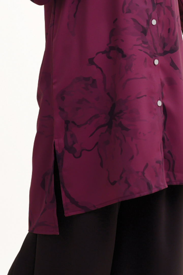 Chaca Printed Long Blouse Burgundy