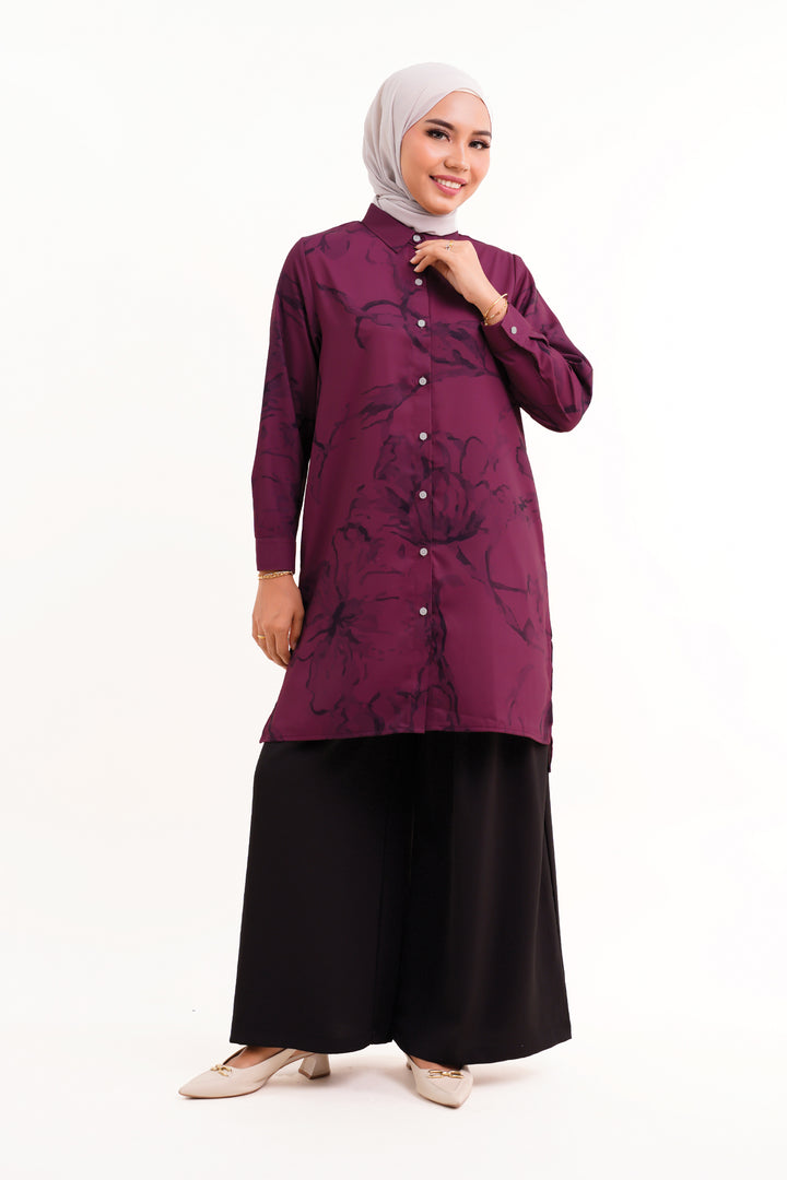 Chaca Printed Long Blouse Burgundy