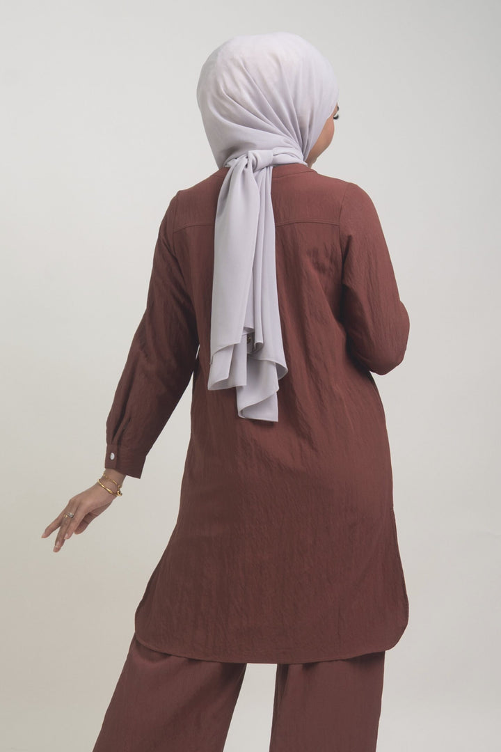 Lunara Cotton Long Blouse Copper Brown