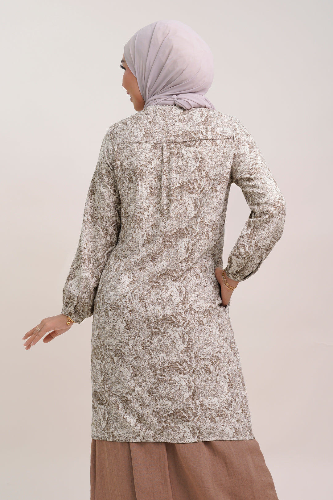 Claire Floral Cotton Long Blouse Coffee