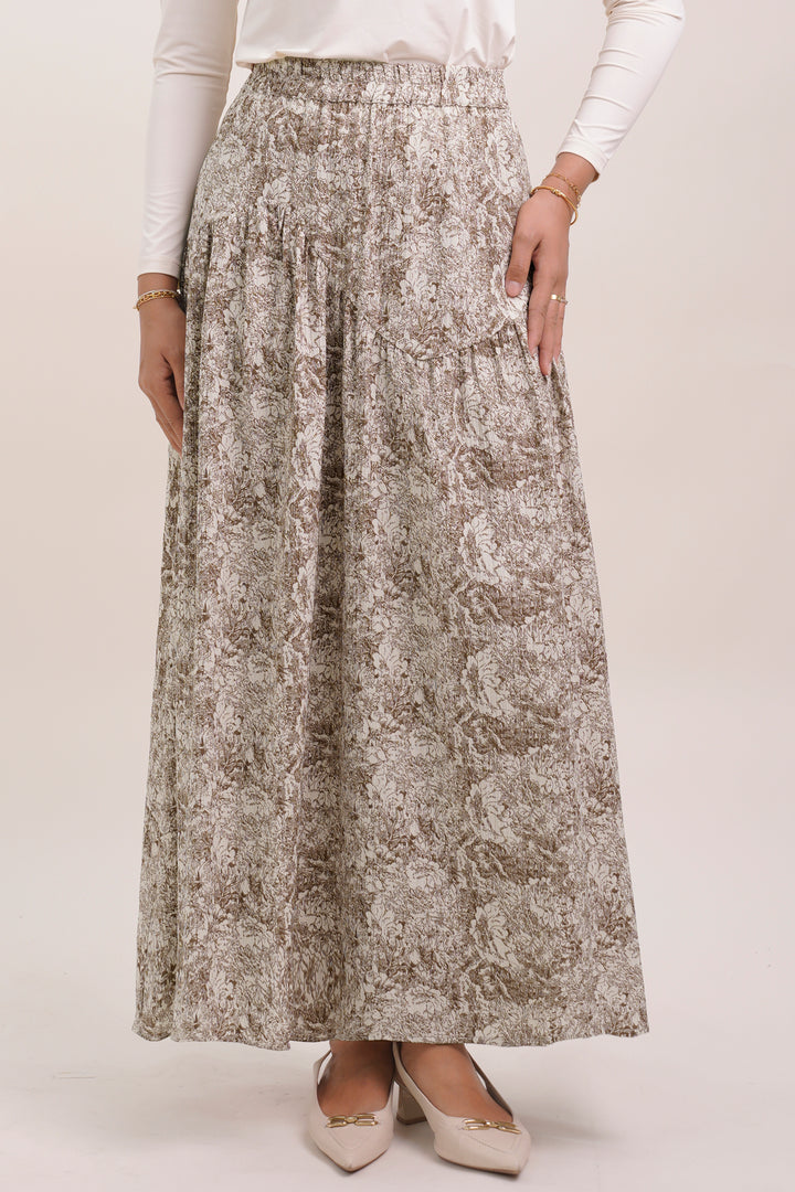 Claire Floral Cotton Skirt Coffee