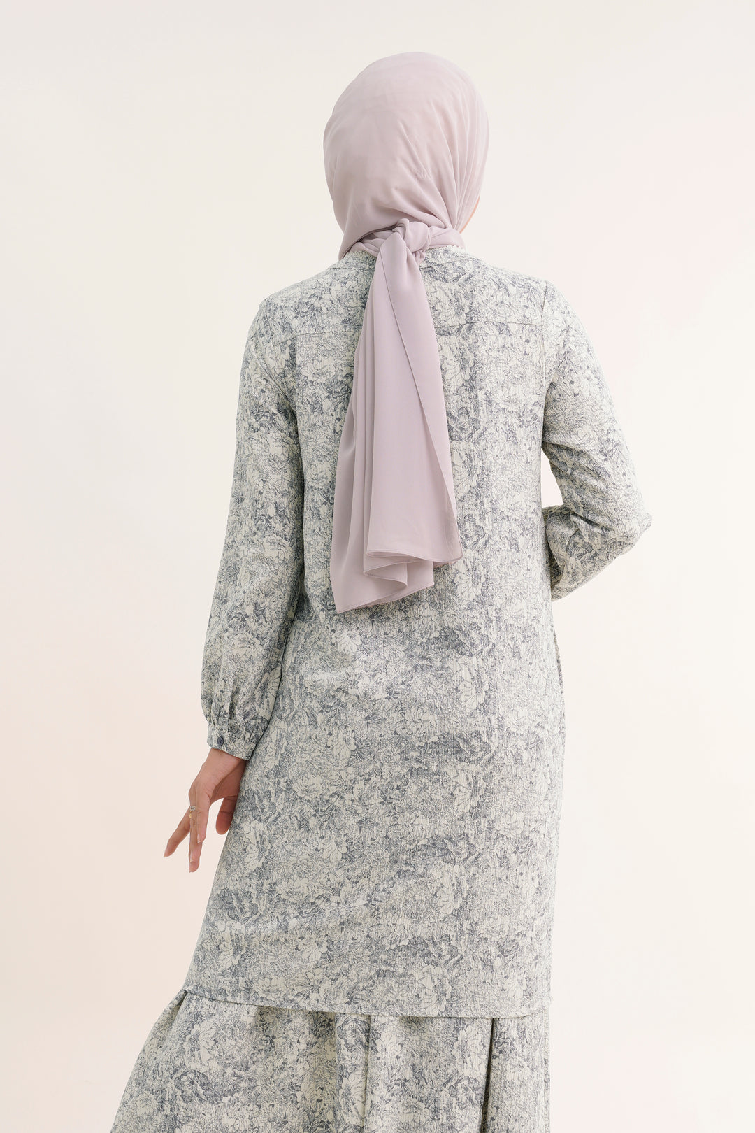 Claire Floral Cotton Long Blouse Grey
