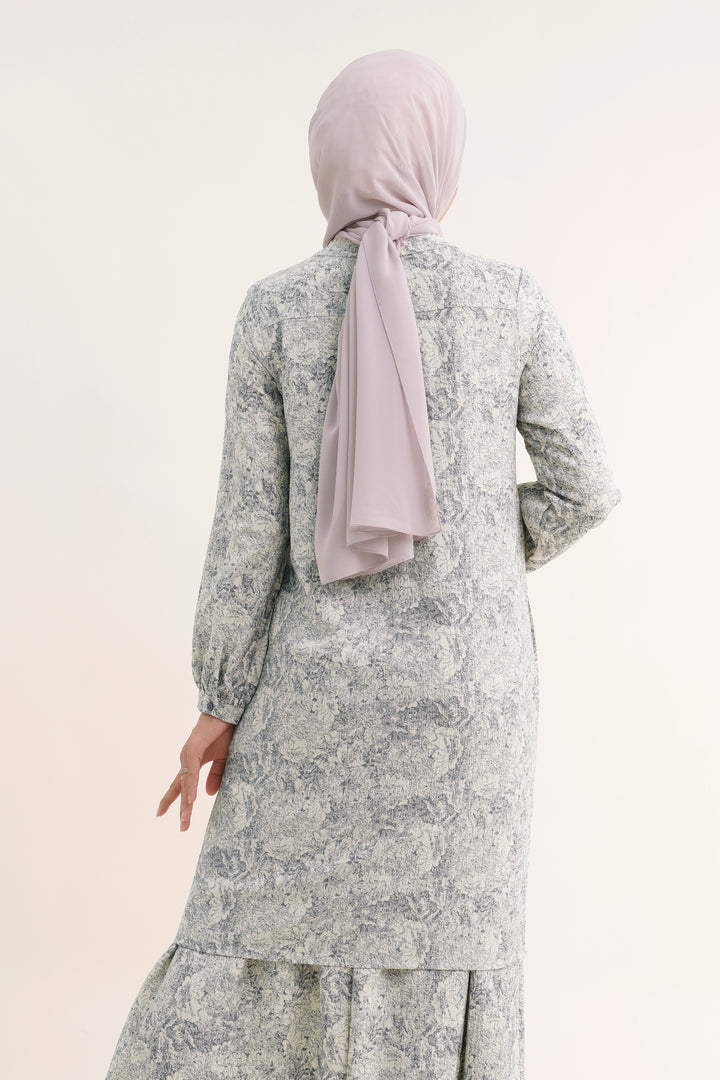 Claire Floral Cotton Long Blouse Grey