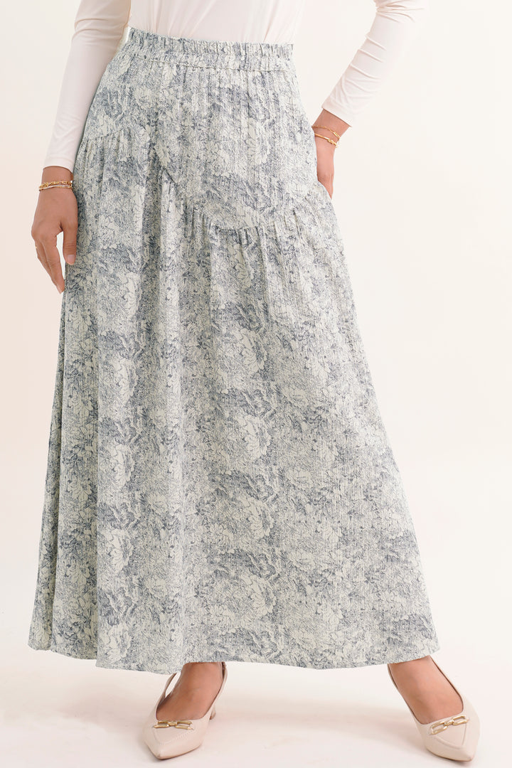 Claire Floral Cotton Skirt Grey