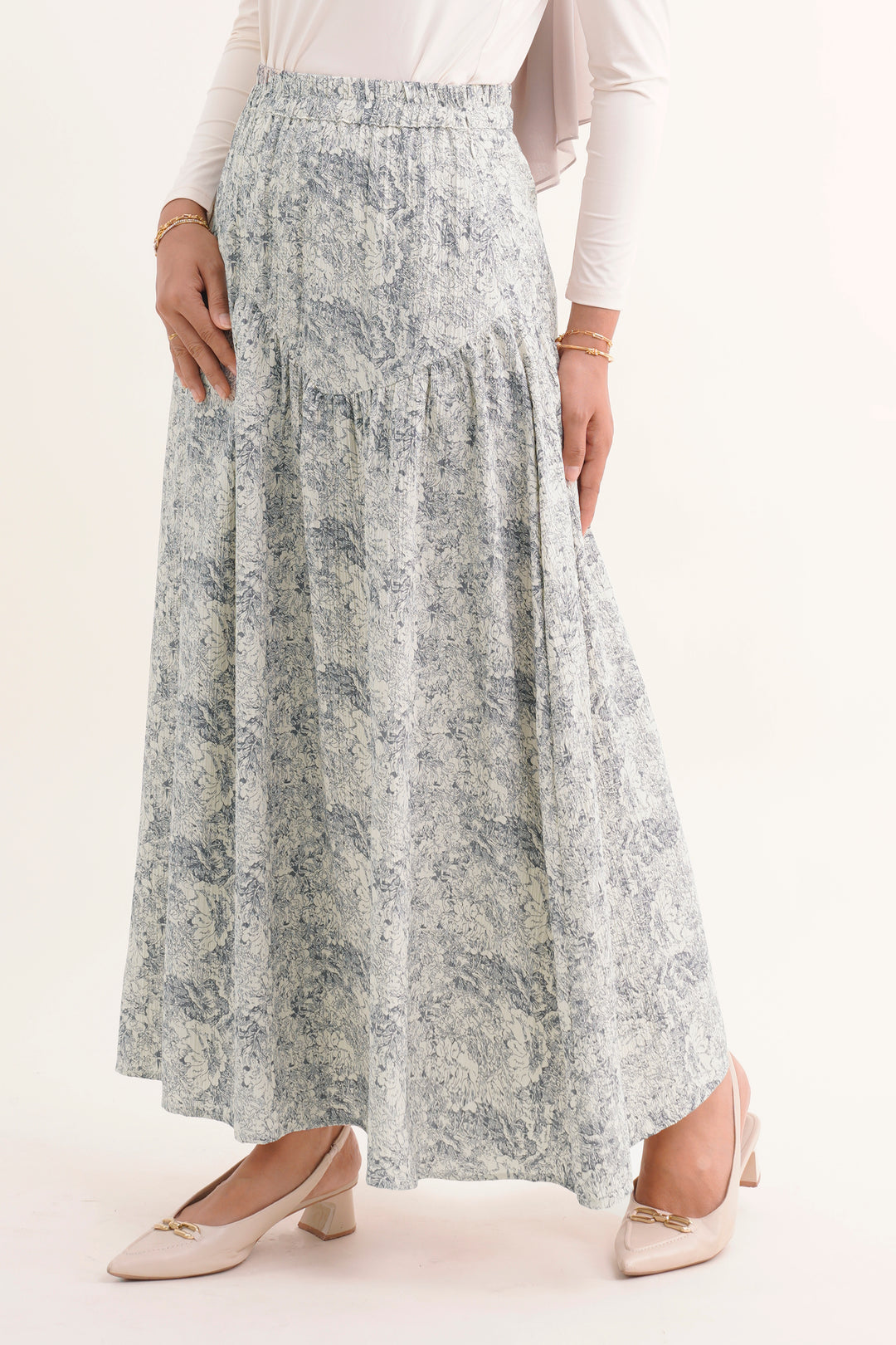 Claire Floral Cotton Skirt Grey