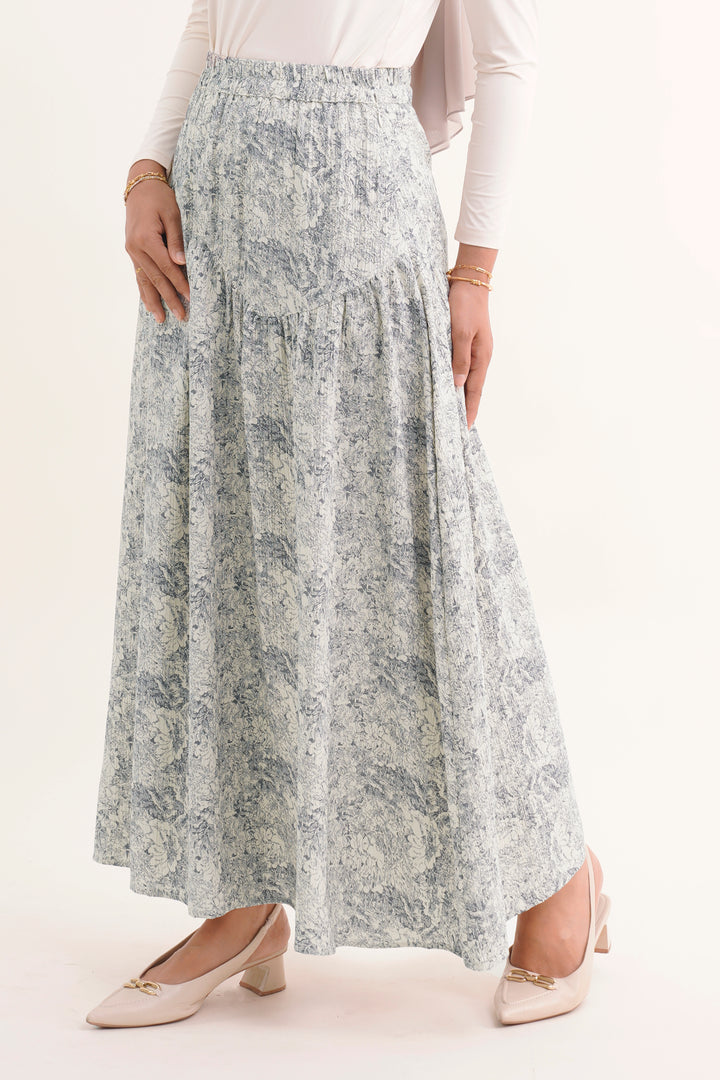 Claire Floral Cotton Skirt Grey
