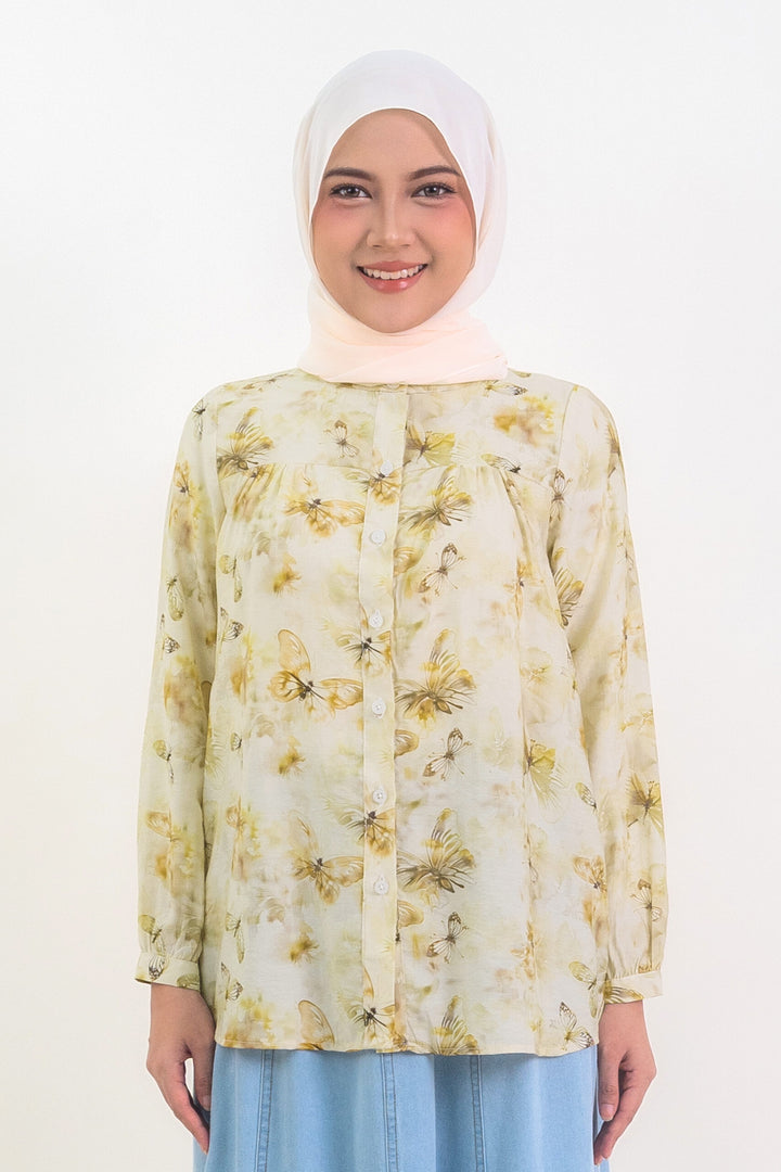 Diandra Printed Blouse Light Khaki