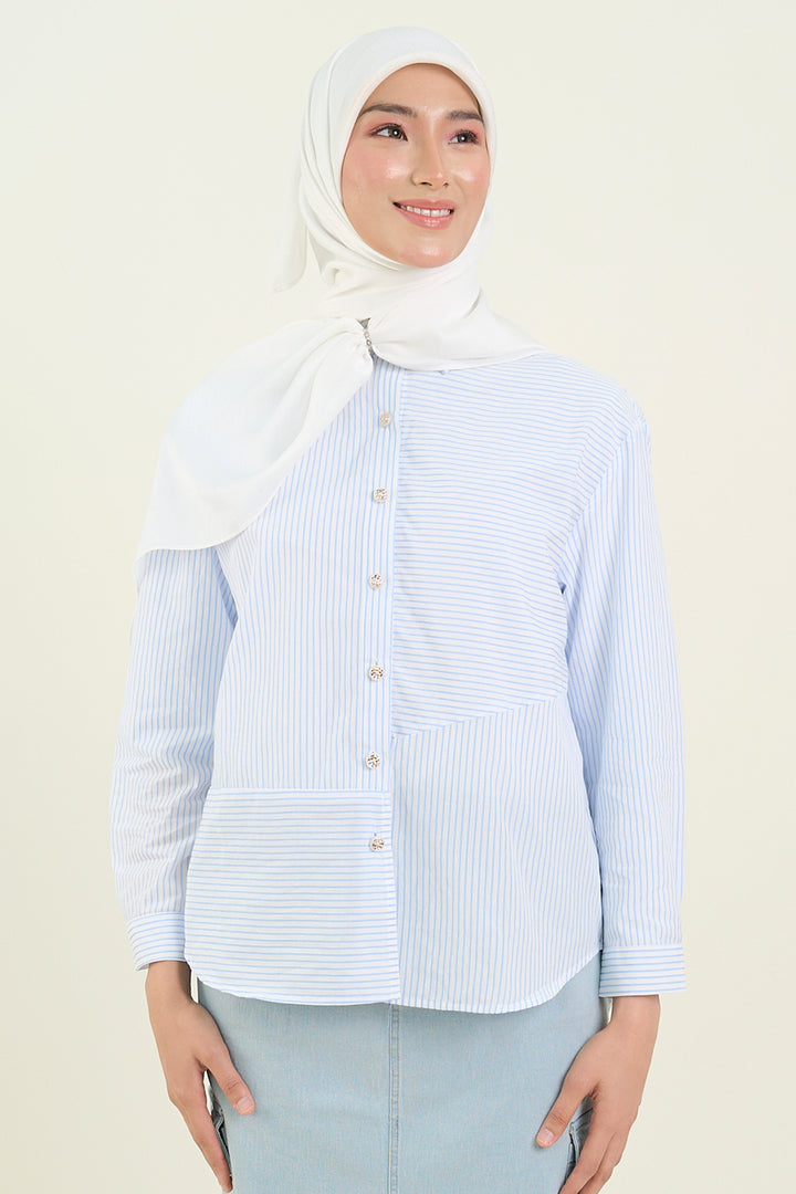 Adila Striped Print Shirt Light Blue