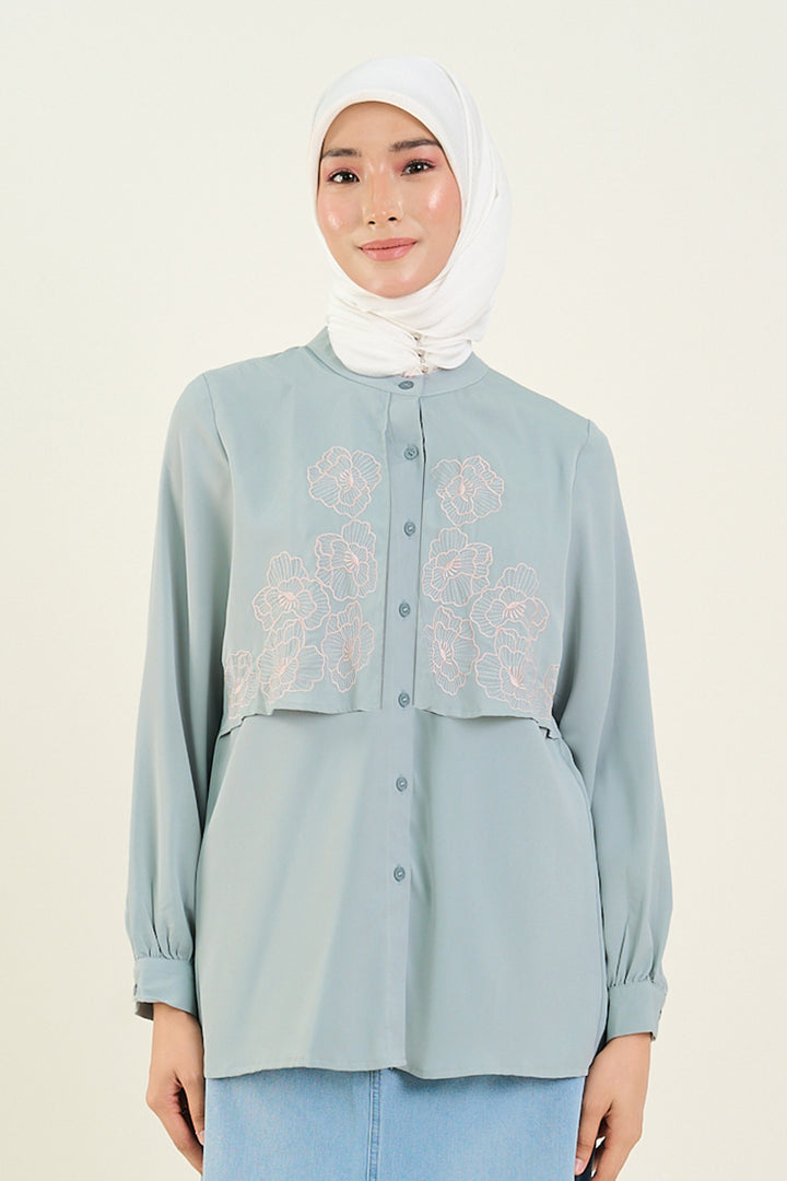 Aurelia Embroidered Blouse Ash Blue