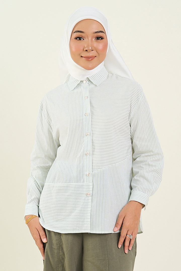 Adila Striped Print Shirt Dusty Green