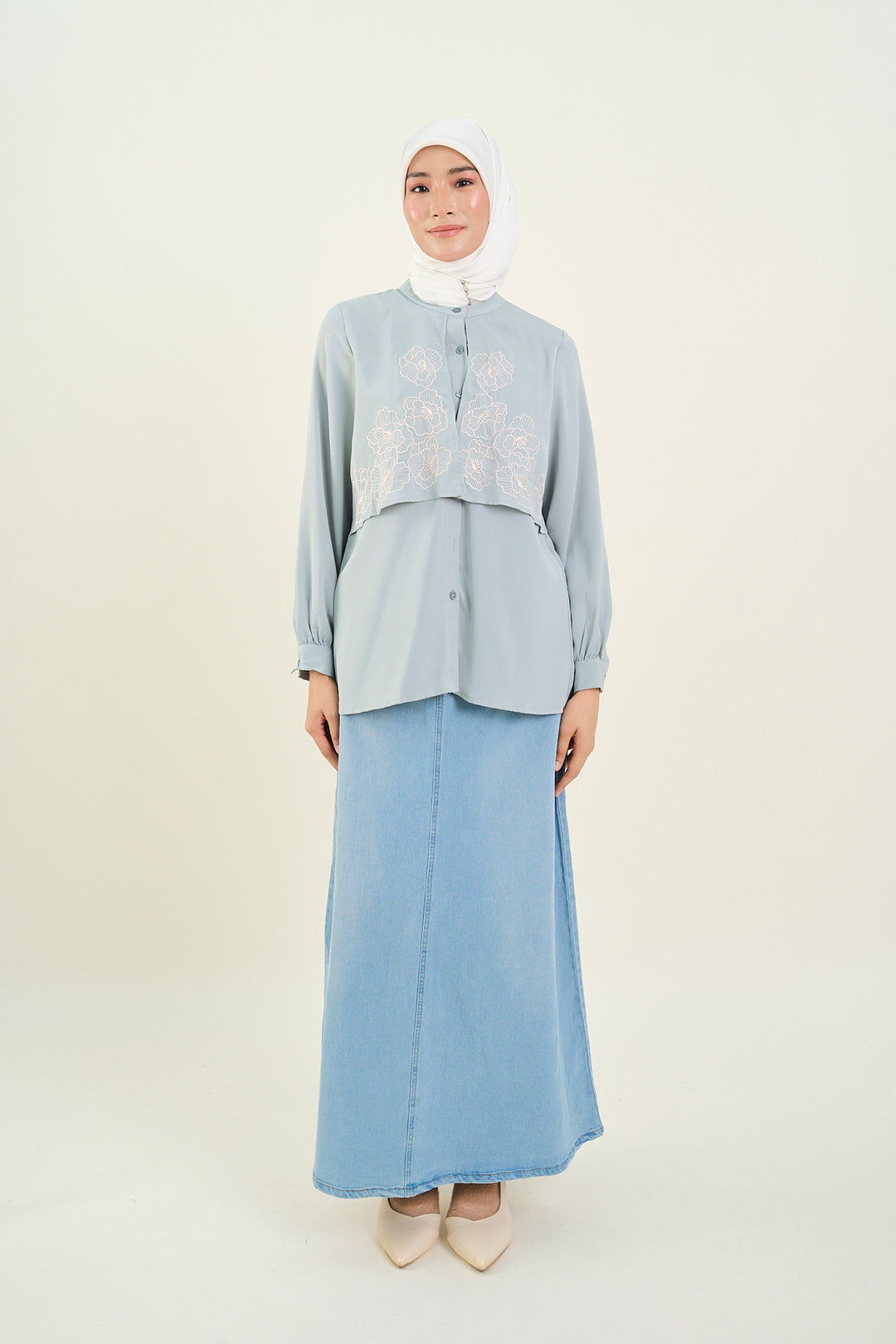 Aurelia Embroidered Blouse Ash Blue