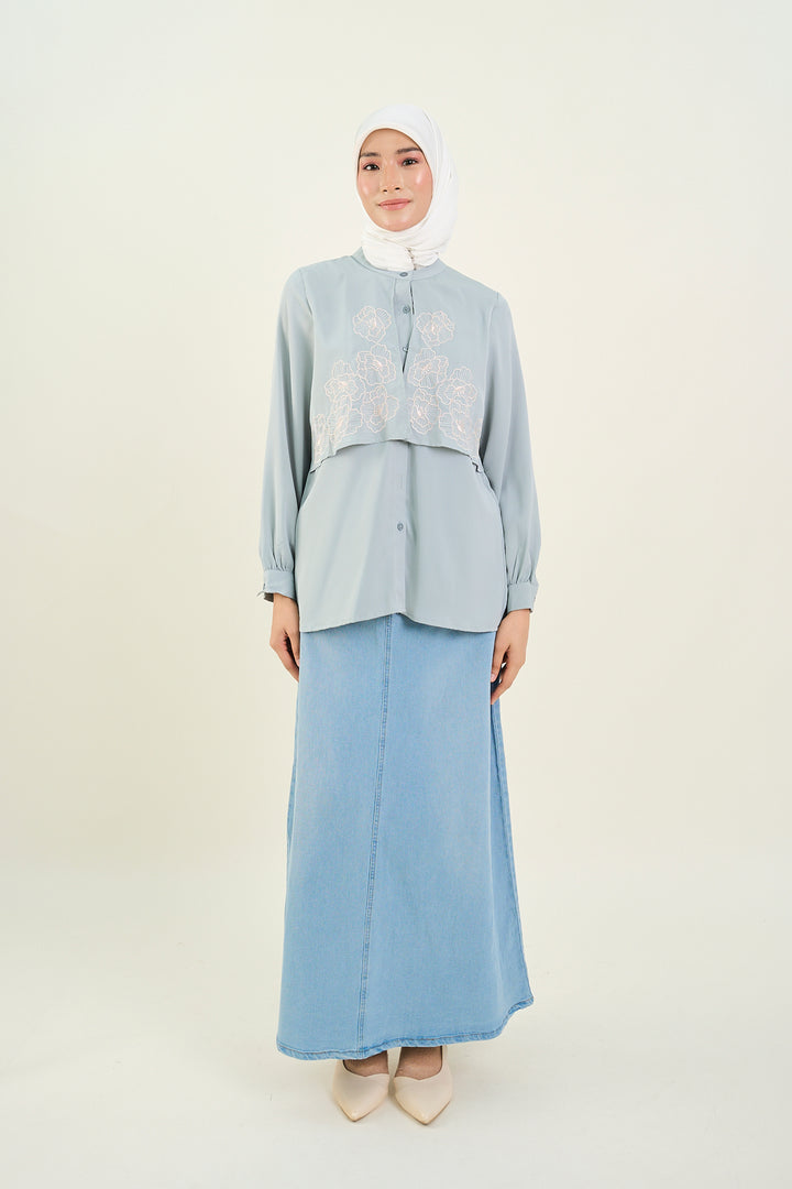 Aurelia Embroidered Blouse Ash Blue