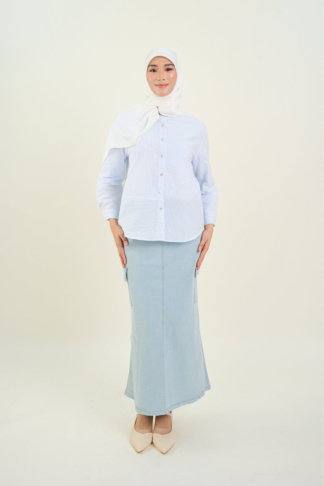 Adila Striped Print Shirt Light Blue
