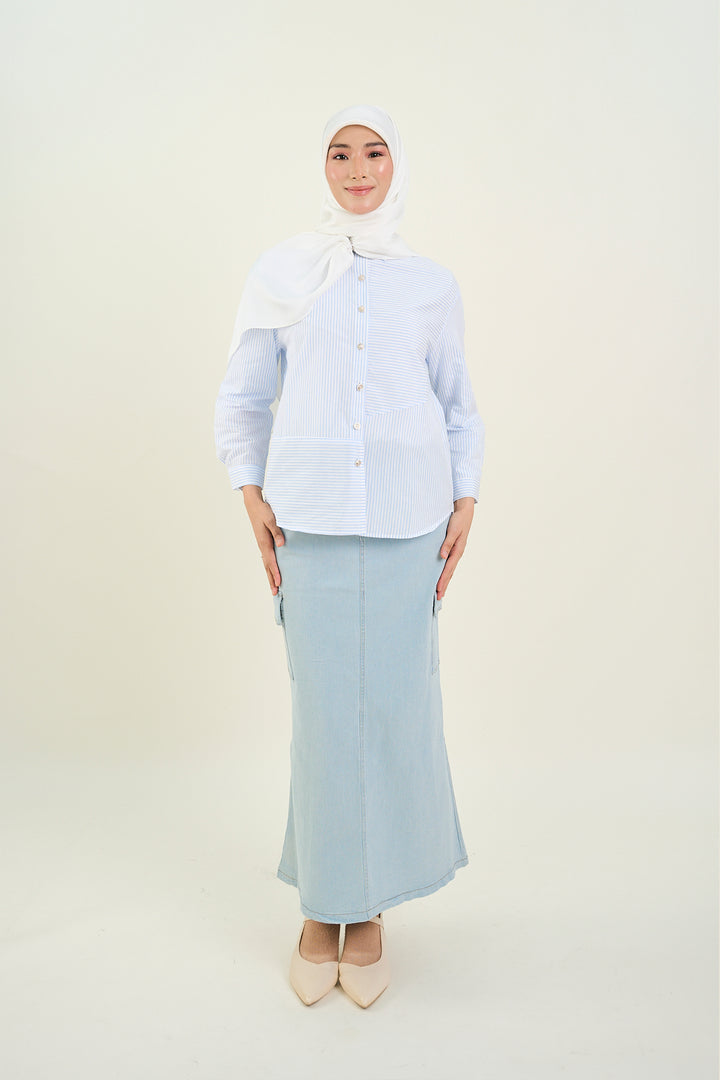 Adila Striped Print Shirt Light Blue
